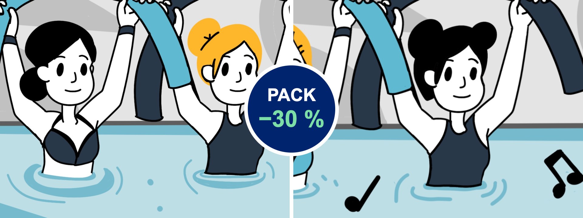 Pack monitor de actividades acuáticas: fitness acuático + actividades dirigidas en el agua con un 30 % de descuento